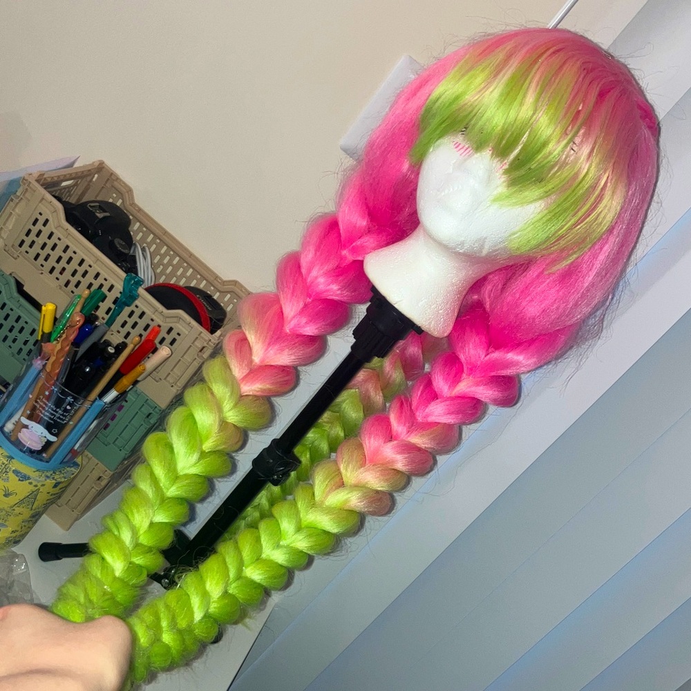 Demon Slayer Cosplay Mitsuri Pink and Green Braided Wig